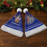 Cambodia Christmas Santa Hat with Santa in Traditional Outfit Elephant Dancers and Snowflake Pattern - Wonder Print Shop