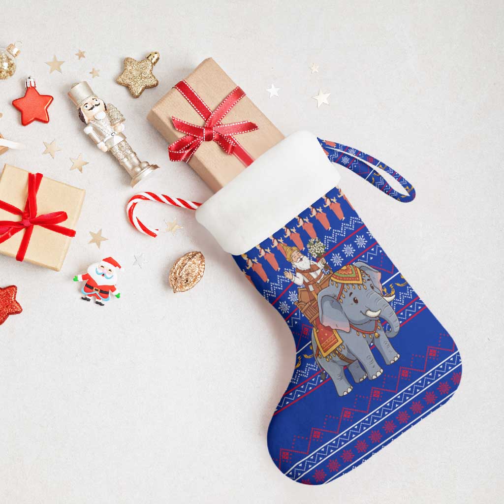 Cambodia Christmas Stocking with Santa in Traditional Outfit Elephant Dancers and Snowflake Pattern - Wonder Print Shop