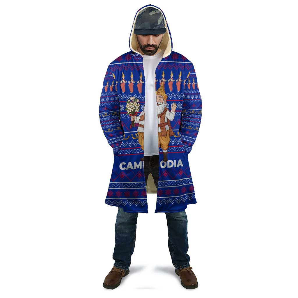 Cambodia Christmas Cloak with Santa in Traditional Outfit Elephant Dancers and Snowflake Pattern - Wonder Print Shop