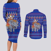 Cambodia Christmas Couples Matching Long Sleeve Bodycon Dress and Long Sleeve Button Shirt with Santa in Traditional Outfit Elephant Dancers and Snowflake Pattern - Wonder Print Shop