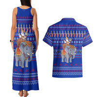 Cambodia Christmas Couples Matching Tank Maxi Dress and Hawaiian Shirt with Santa in Traditional Outfit Elephant Dancers and Snowflake Pattern - Wonder Print Shop