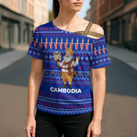 Cambodia Christmas Cross Shoulder Shirt with Santa in Traditional Outfit Elephant Dancers and Snowflake Pattern - Wonder Print Shop