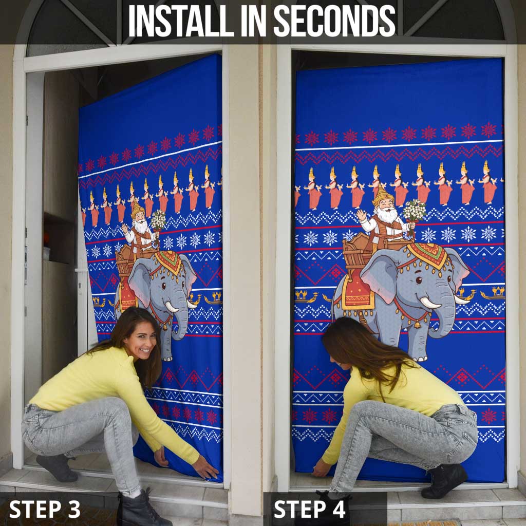 Cambodia Christmas Door Cover with Santa in Traditional Outfit Elephant Dancers and Snowflake Pattern - Wonder Print Shop