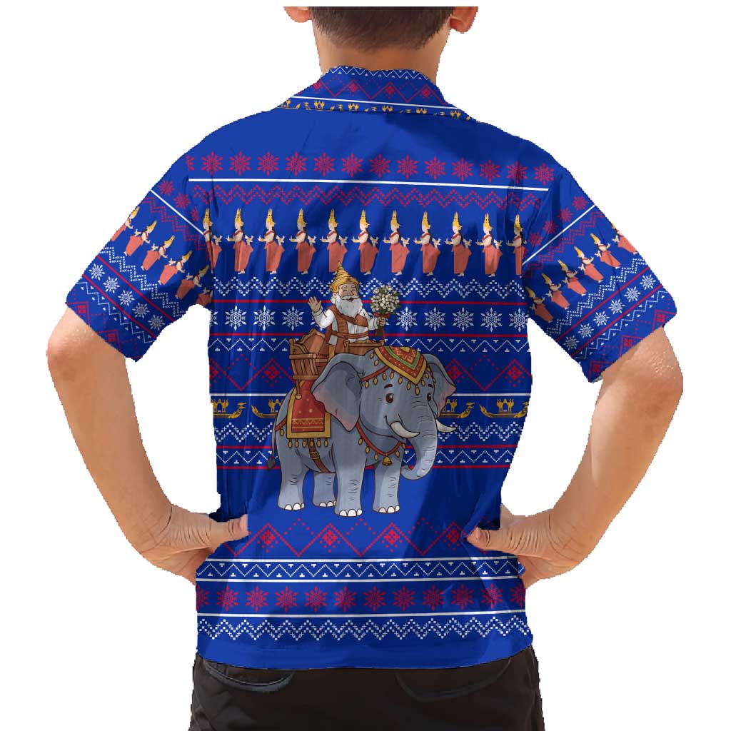 Cambodia Christmas Family Matching Mermaid Dress and Hawaiian Shirt with Santa in Traditional Outfit Elephant Dancers and Snowflake Pattern - Wonder Print Shop