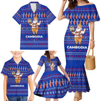 Cambodia Christmas Family Matching Mermaid Dress and Hawaiian Shirt with Santa in Traditional Outfit Elephant Dancers and Snowflake Pattern - Wonder Print Shop