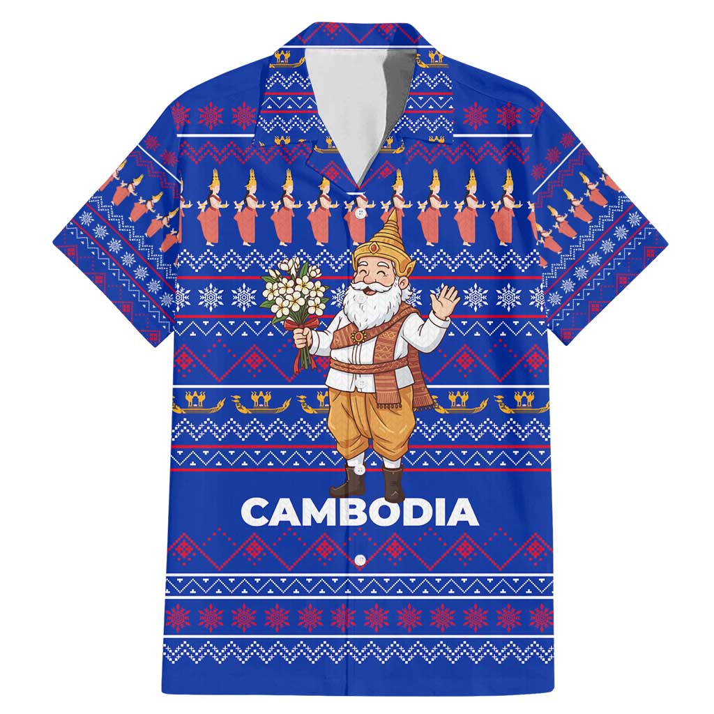 Cambodia Christmas Family Matching Mermaid Dress and Hawaiian Shirt with Santa in Traditional Outfit Elephant Dancers and Snowflake Pattern - Wonder Print Shop