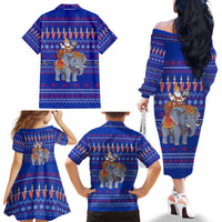 Cambodia Christmas Family Matching Off The Shoulder Long Sleeve Dress and Hawaiian Shirt with Santa in Traditional Outfit Elephant Dancers and Snowflake Pattern - Wonder Print Shop