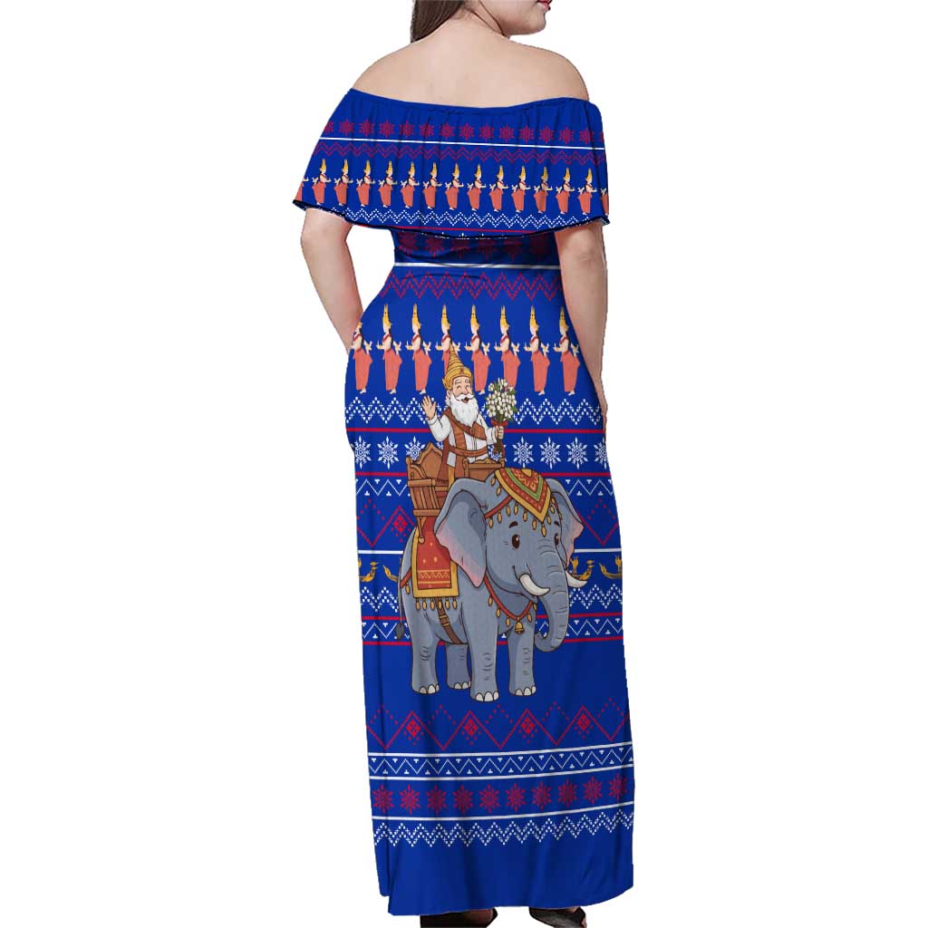Cambodia Christmas Family Matching Off Shoulder Maxi Dress and Hawaiian Shirt with Santa in Traditional Outfit Elephant Dancers and Snowflake Pattern - Wonder Print Shop