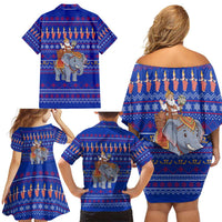 Cambodia Christmas Family Matching Off Shoulder Short Dress and Hawaiian Shirt with Santa in Traditional Outfit Elephant Dancers and Snowflake Pattern - Wonder Print Shop