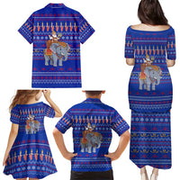 Cambodia Christmas Family Matching Puletasi and Hawaiian Shirt with Santa in Traditional Outfit Elephant Dancers and Snowflake Pattern - Wonder Print Shop