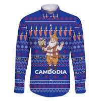 Cambodia Christmas Family Matching Puletasi and Hawaiian Shirt with Santa in Traditional Outfit Elephant Dancers and Snowflake Pattern - Wonder Print Shop