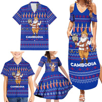 Cambodia Christmas Family Matching Summer Maxi Dress and Hawaiian Shirt with Santa in Traditional Outfit Elephant Dancers and Snowflake Pattern - Wonder Print Shop