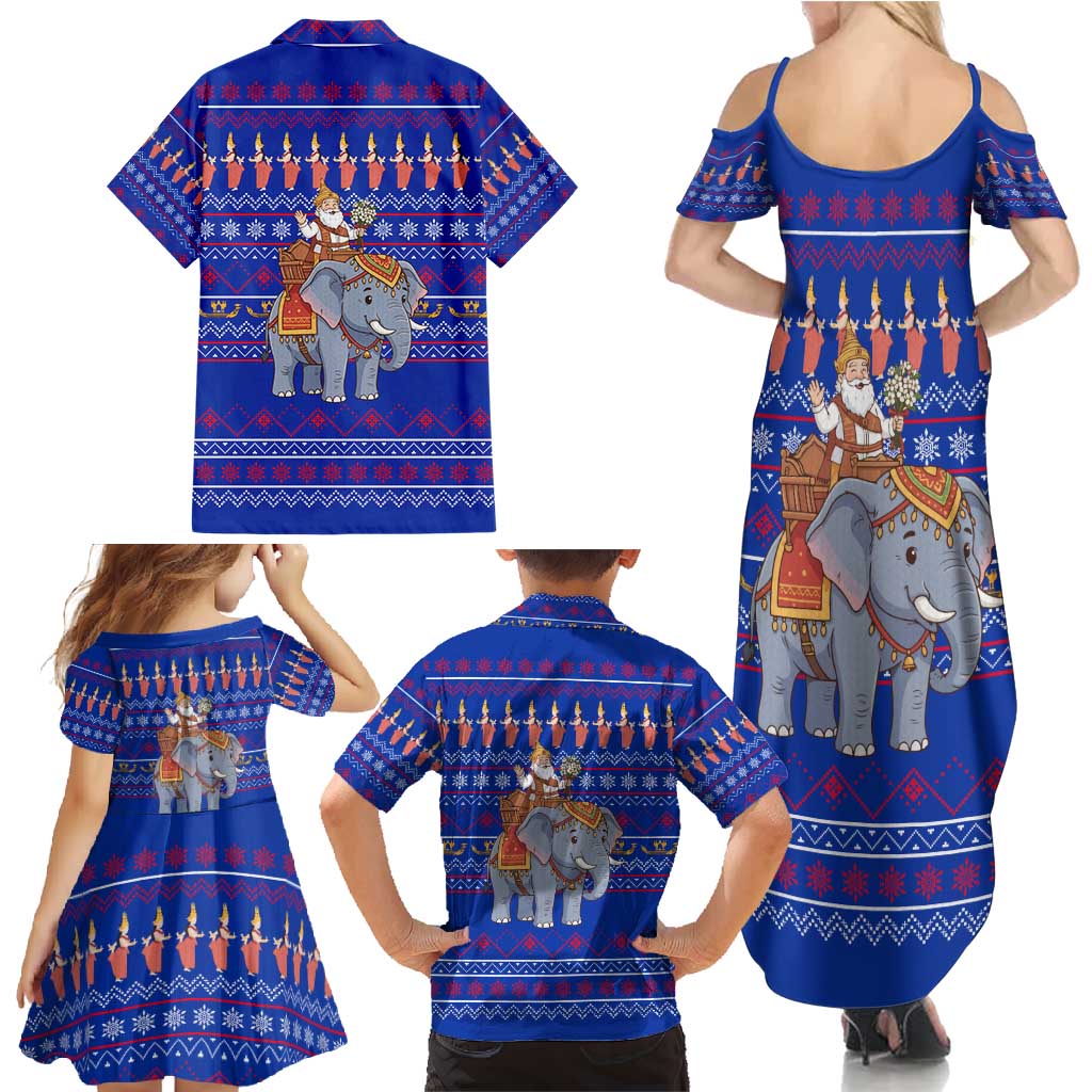 Cambodia Christmas Family Matching Summer Maxi Dress and Hawaiian Shirt with Santa in Traditional Outfit Elephant Dancers and Snowflake Pattern - Wonder Print Shop
