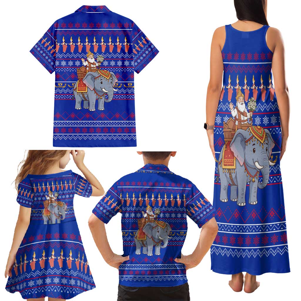 Cambodia Christmas Family Matching Tank Maxi Dress and Hawaiian Shirt with Santa in Traditional Outfit Elephant Dancers and Snowflake Pattern - Wonder Print Shop