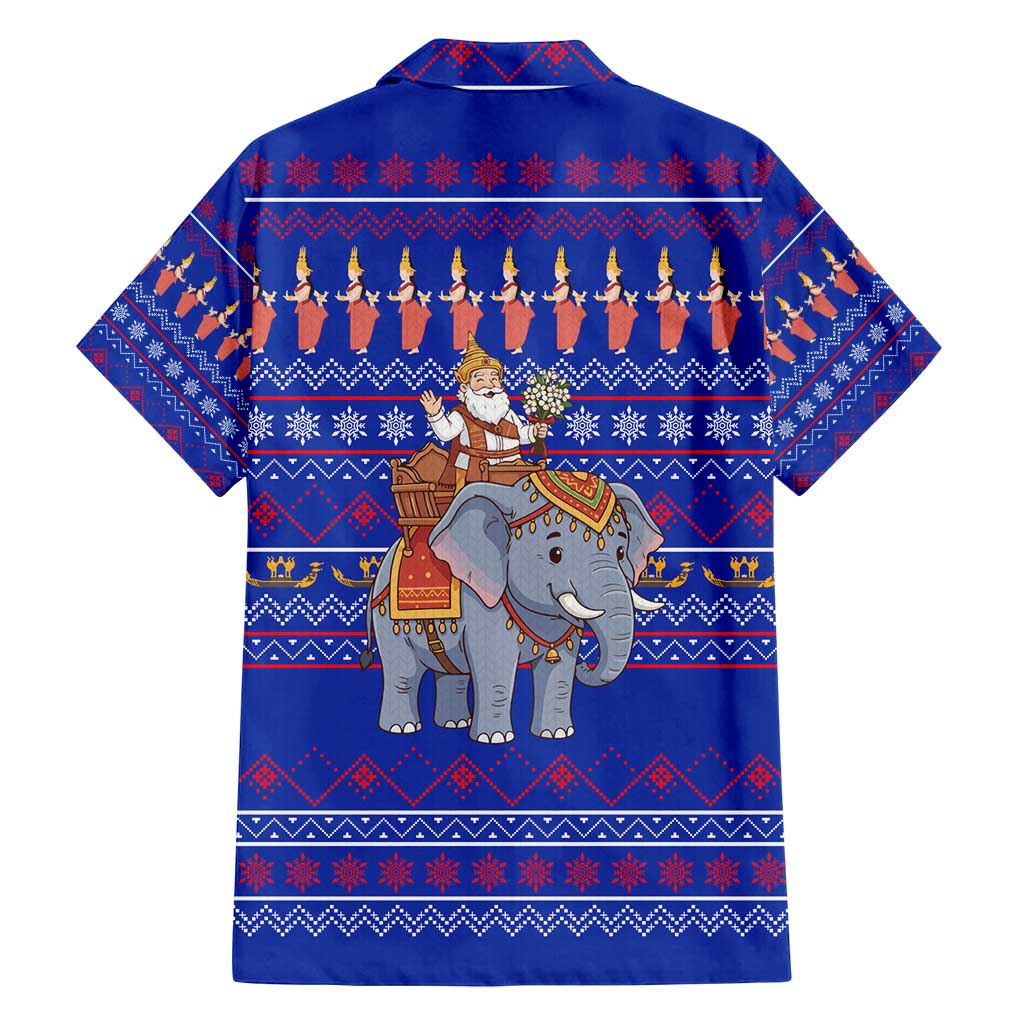 Cambodia Christmas Family Matching Tank Maxi Dress and Hawaiian Shirt with Santa in Traditional Outfit Elephant Dancers and Snowflake Pattern - Wonder Print Shop