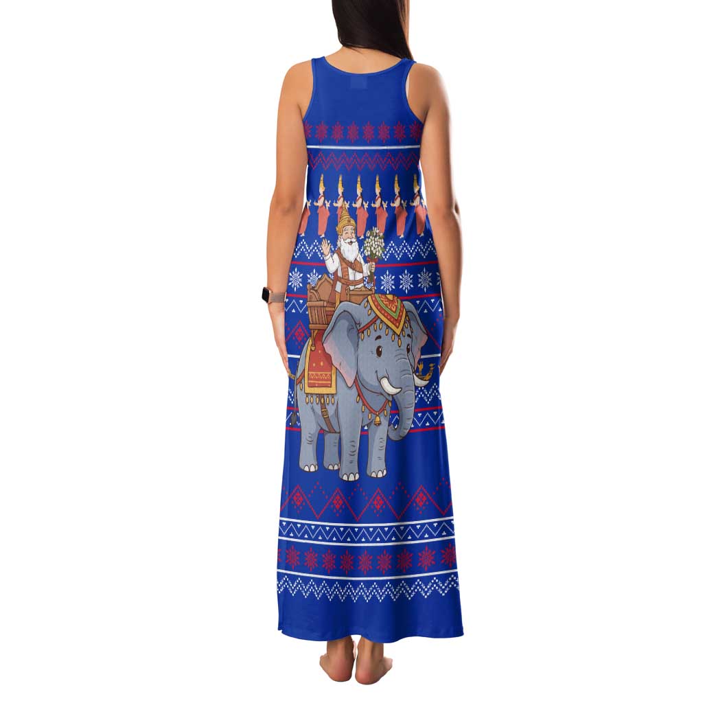 Cambodia Christmas Family Matching Tank Maxi Dress and Hawaiian Shirt with Santa in Traditional Outfit Elephant Dancers and Snowflake Pattern - Wonder Print Shop