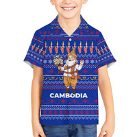 Cambodia Christmas Family Matching Tank Maxi Dress and Hawaiian Shirt with Santa in Traditional Outfit Elephant Dancers and Snowflake Pattern - Wonder Print Shop
