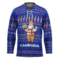 Cambodia Christmas Hockey Jersey with Santa in Traditional Outfit Elephant Dancers and Snowflake Pattern - Wonder Print Shop