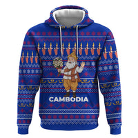 Cambodia Christmas Hoodie with Santa in Traditional Outfit Elephant Dancers and Snowflake Pattern - Wonder Print Shop