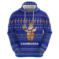 Cambodia Christmas Hoodie with Santa in Traditional Outfit Elephant Dancers and Snowflake Pattern - Wonder Print Shop