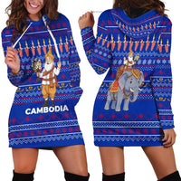 Cambodia Christmas Hoodie Dress with Santa in Traditional Outfit Elephant Dancers and Snowflake Pattern - Wonder Print Shop