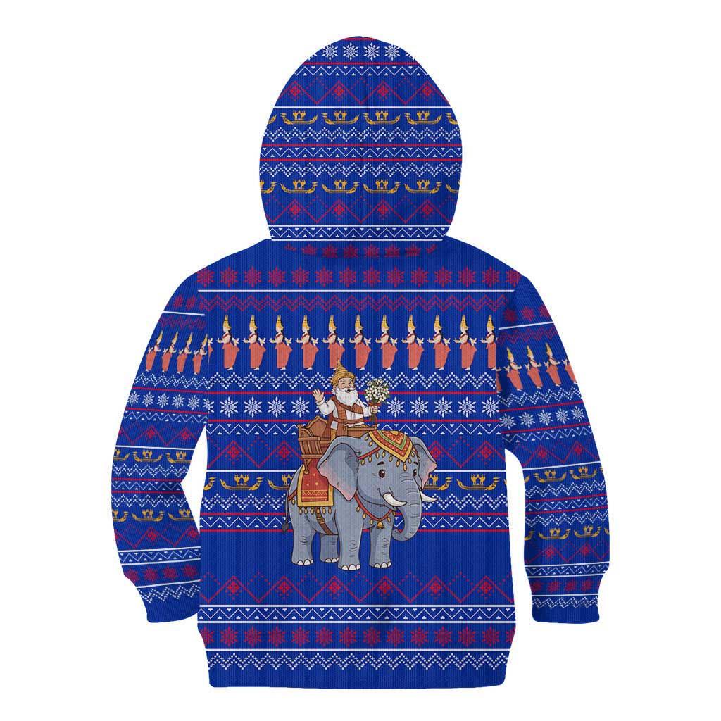 Cambodia Christmas Kid Hoodie with Santa in Traditional Outfit Elephant Dancers and Snowflake Pattern - Wonder Print Shop