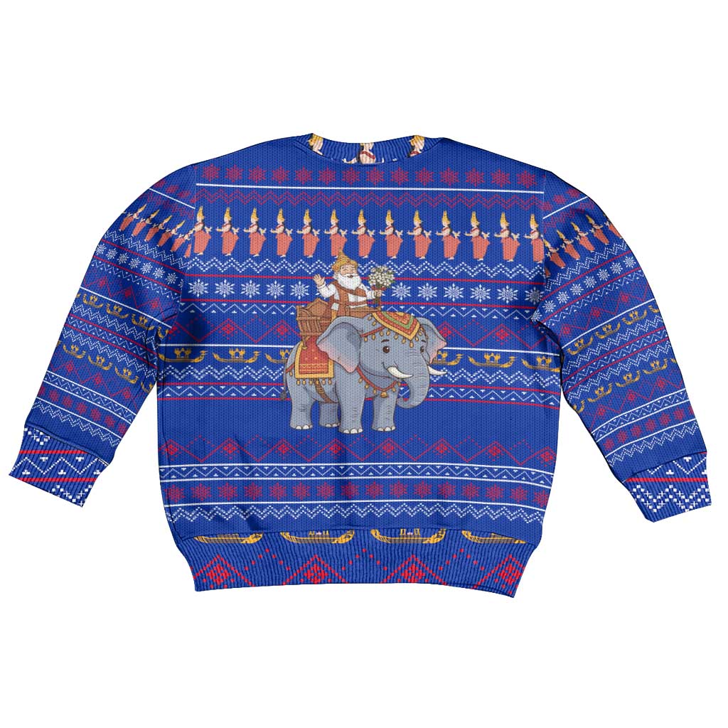 Cambodia Christmas Kid Ugly Christmas Sweater with Santa in Traditional Outfit Elephant Dancers and Snowflake Pattern - Wonder Print Shop