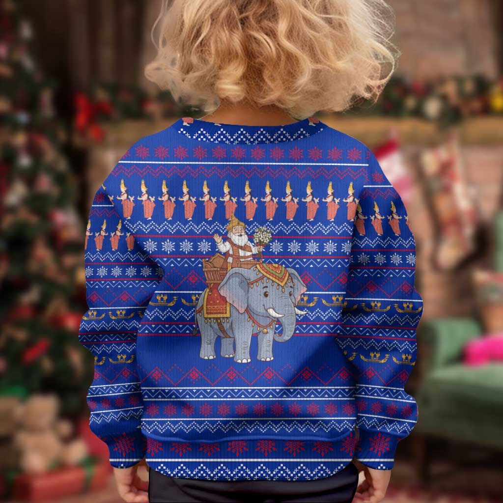 Cambodia Christmas Kid Ugly Christmas Sweater with Santa in Traditional Outfit Elephant Dancers and Snowflake Pattern - Wonder Print Shop