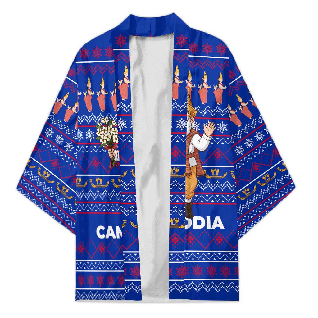 Cambodia Christmas Kimono with Santa in Traditional Outfit Elephant Dancers and Snowflake Pattern - Wonder Print Shop