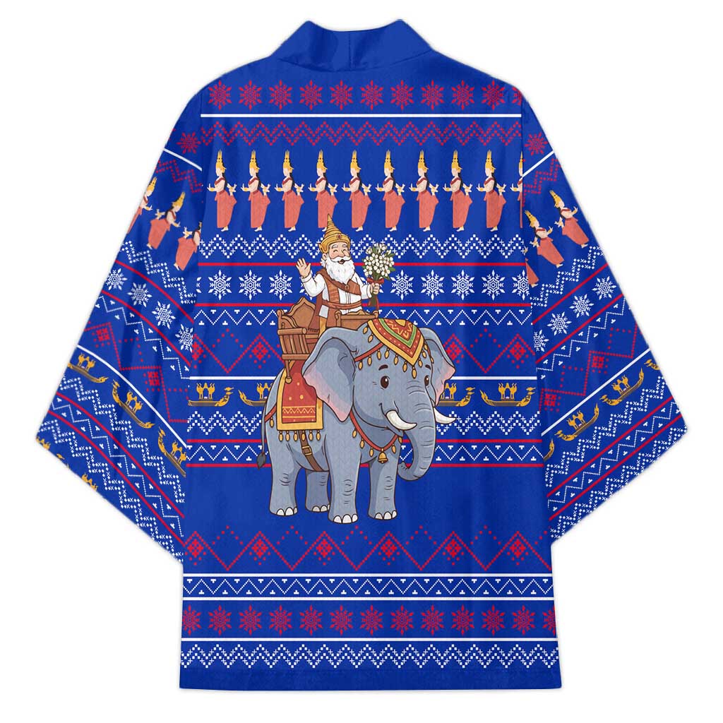 Cambodia Christmas Kimono with Santa in Traditional Outfit Elephant Dancers and Snowflake Pattern - Wonder Print Shop