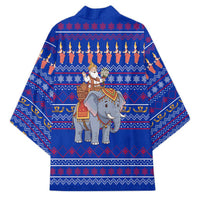 Cambodia Christmas Kimono with Santa in Traditional Outfit Elephant Dancers and Snowflake Pattern - Wonder Print Shop