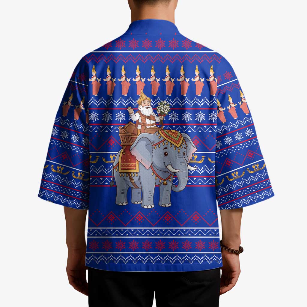Cambodia Christmas Kimono with Santa in Traditional Outfit Elephant Dancers and Snowflake Pattern - Wonder Print Shop