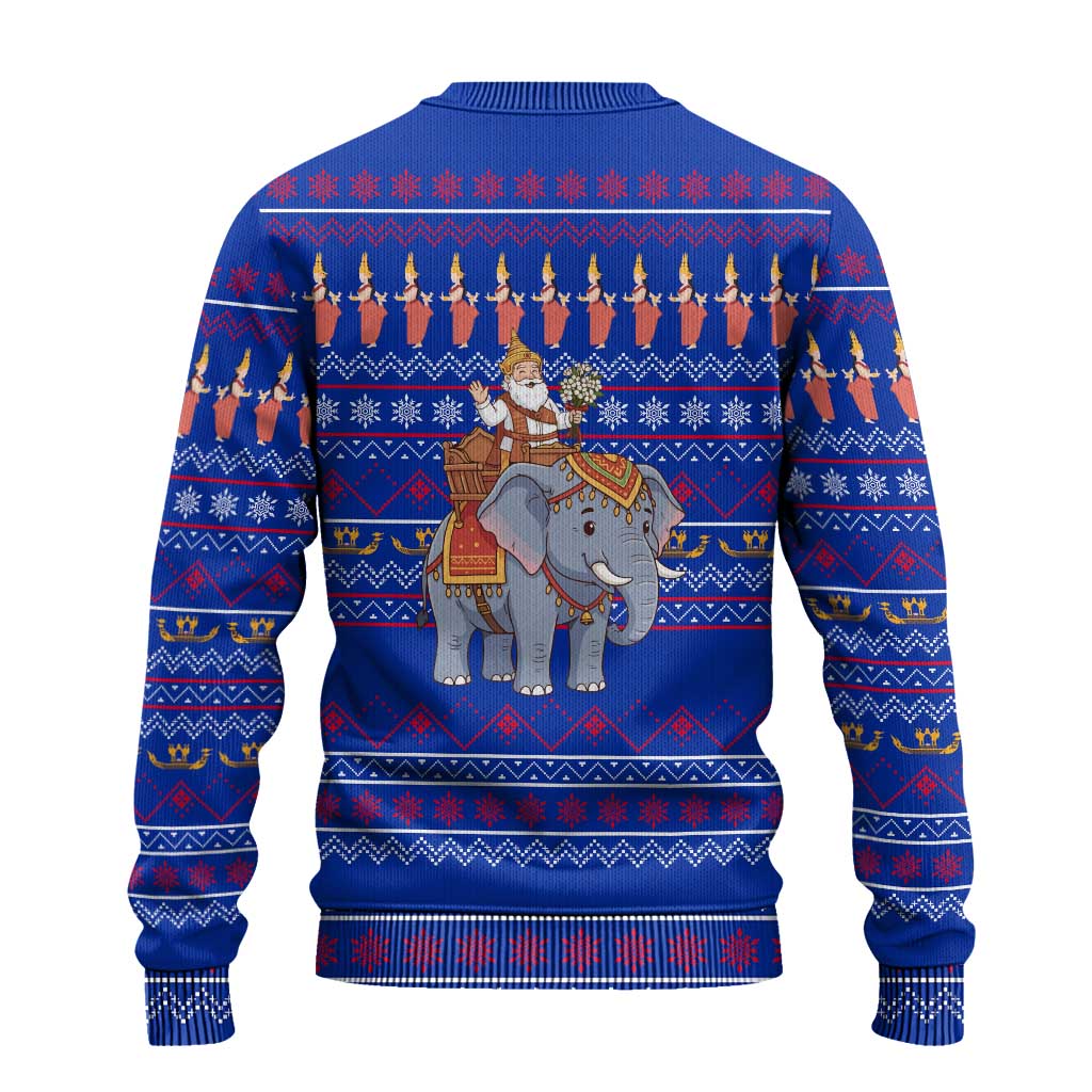 Cambodia Christmas Ugly Christmas Sweater with Santa in Traditional Outfit Elephant Dancers and Snowflake Pattern - Wonder Print Shop