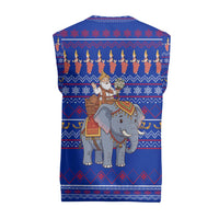 Cambodia Christmas Knitted V-Neck Vest with Santa in Traditional Outfit Elephant Dancers and Snowflake Pattern - Wonder Print Shop