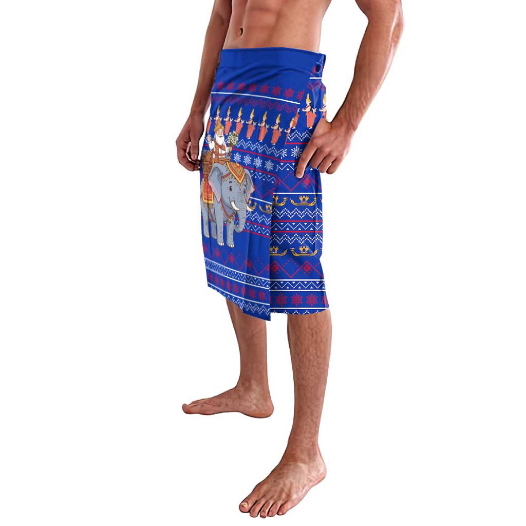 Cambodia Christmas Lavalava with Santa in Traditional Outfit Elephant Dancers and Snowflake Pattern - Wonder Print Shop