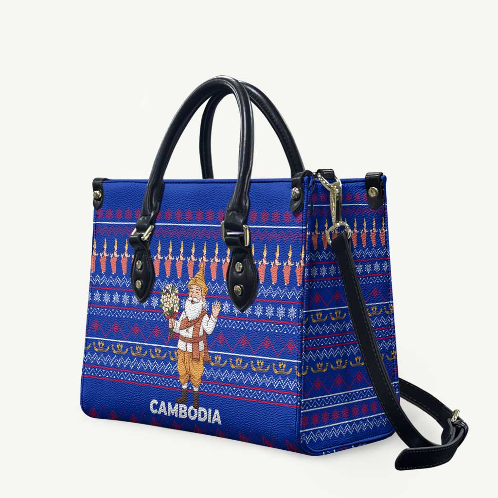 Cambodia Christmas Leather Bag with Santa in Traditional Outfit Elephant Dancers and Snowflake Pattern - Wonder Print Shop