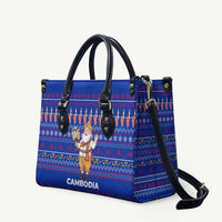 Cambodia Christmas Leather Bag with Santa in Traditional Outfit Elephant Dancers and Snowflake Pattern - Wonder Print Shop