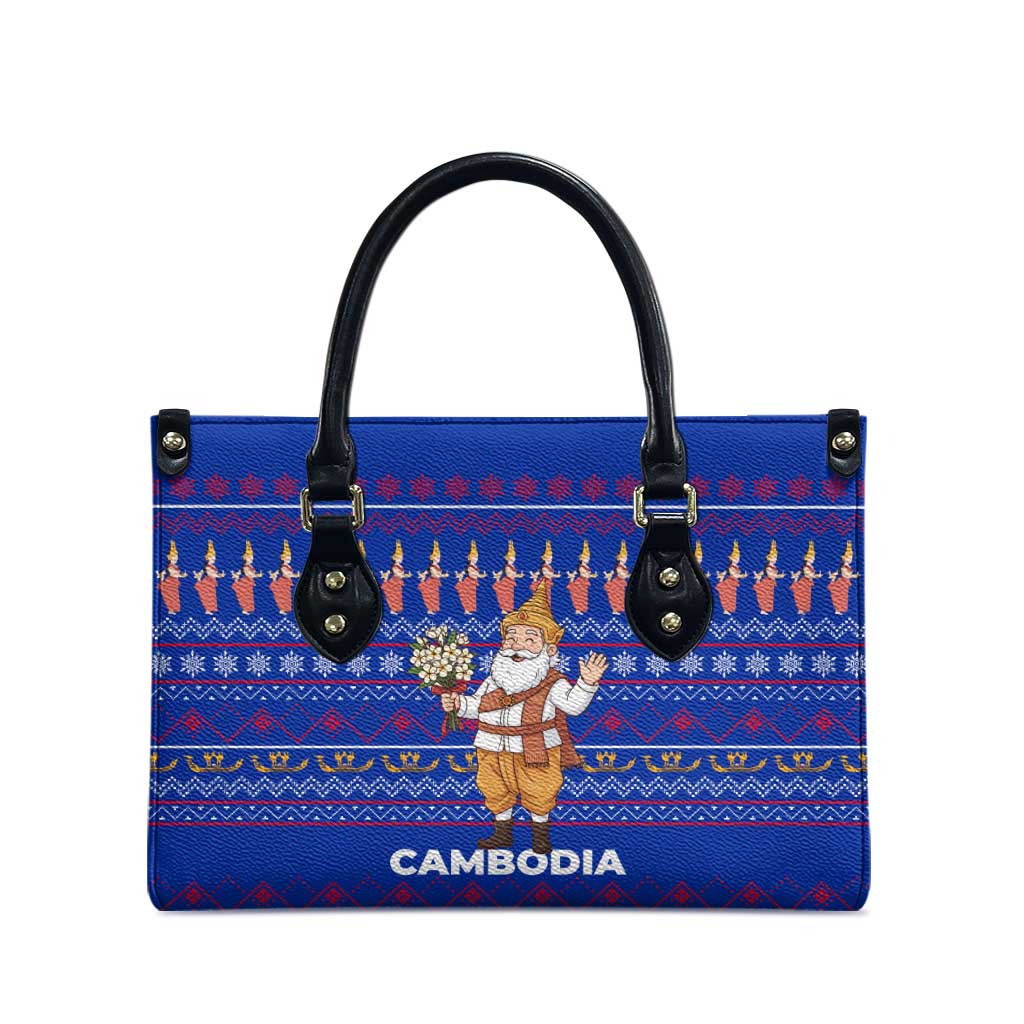 Cambodia Christmas Leather Bag with Santa in Traditional Outfit Elephant Dancers and Snowflake Pattern - Wonder Print Shop