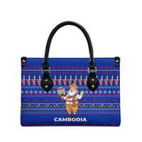 Cambodia Christmas Leather Bag with Santa in Traditional Outfit Elephant Dancers and Snowflake Pattern - Wonder Print Shop