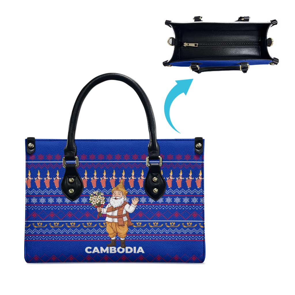 Cambodia Christmas Leather Bag with Santa in Traditional Outfit Elephant Dancers and Snowflake Pattern - Wonder Print Shop