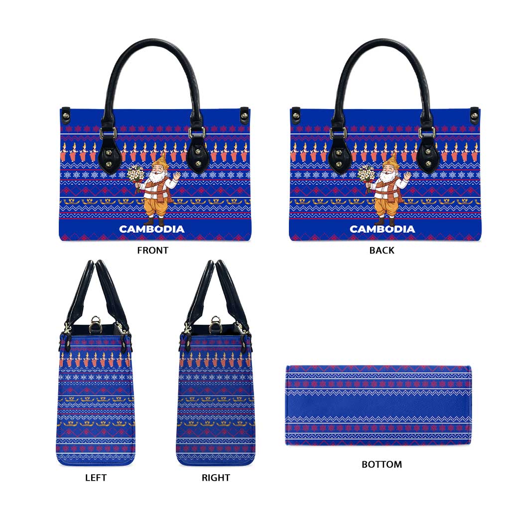 Cambodia Christmas Leather Bag with Santa in Traditional Outfit Elephant Dancers and Snowflake Pattern - Wonder Print Shop