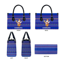 Cambodia Christmas Leather Bag with Santa in Traditional Outfit Elephant Dancers and Snowflake Pattern - Wonder Print Shop