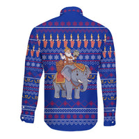 Cambodia Christmas Long Sleeve Button Shirt with Santa in Traditional Outfit Elephant Dancers and Snowflake Pattern - Wonder Print Shop