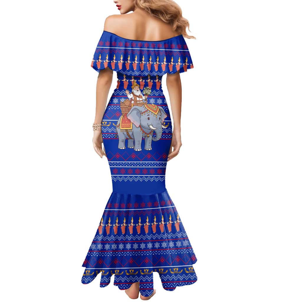 Cambodia Christmas Mermaid Dress with Santa in Traditional Outfit Elephant Dancers and Snowflake Pattern - Wonder Print Shop