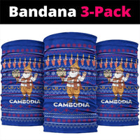 Cambodia Christmas Neck Gaiter with Santa in Traditional Outfit Elephant Dancers and Snowflake Pattern - Wonder Print Shop