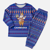 Cambodia Christmas Pajama Set with Santa in Traditional Outfit Elephant Dancers and Snowflake Pattern - Wonder Print Shop
