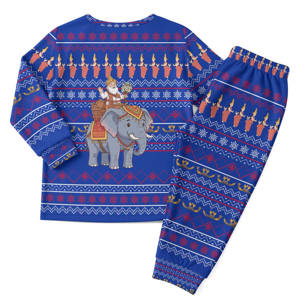 Cambodia Christmas Pajama Set with Santa in Traditional Outfit Elephant Dancers and Snowflake Pattern - Wonder Print Shop