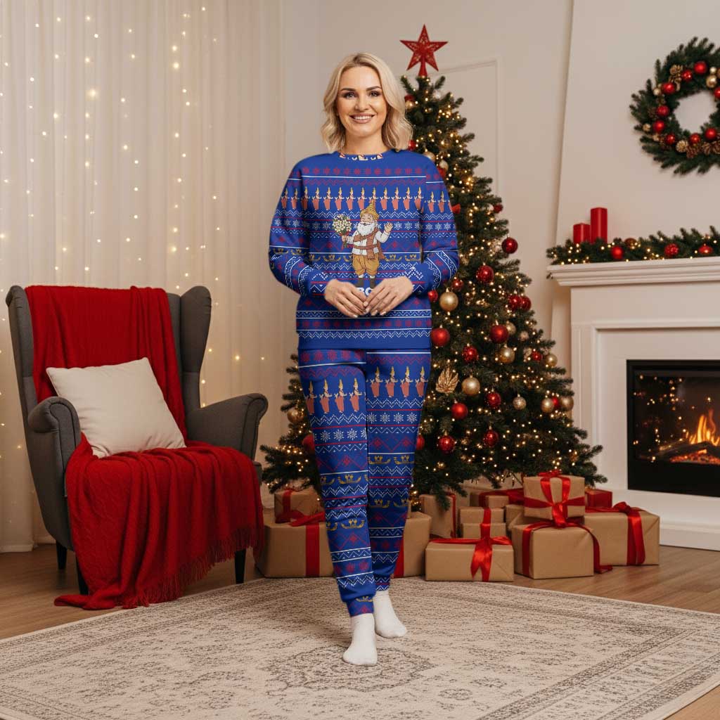 Cambodia Christmas Pajama Set with Santa in Traditional Outfit Elephant Dancers and Snowflake Pattern - Wonder Print Shop
