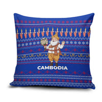 Cambodia Christmas Pillow Cover with Santa in Traditional Outfit Elephant Dancers and Snowflake Pattern - Wonder Print Shop