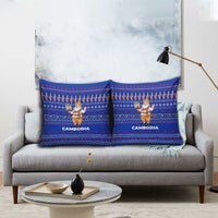 Cambodia Christmas Pillow Cover with Santa in Traditional Outfit Elephant Dancers and Snowflake Pattern - Wonder Print Shop